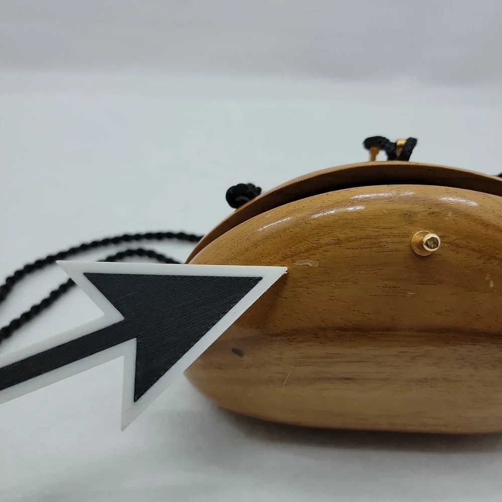 Timmy Woods Beverly Hills Handcrafted Clutch Bag Black Tassel Strap Acacia Wood